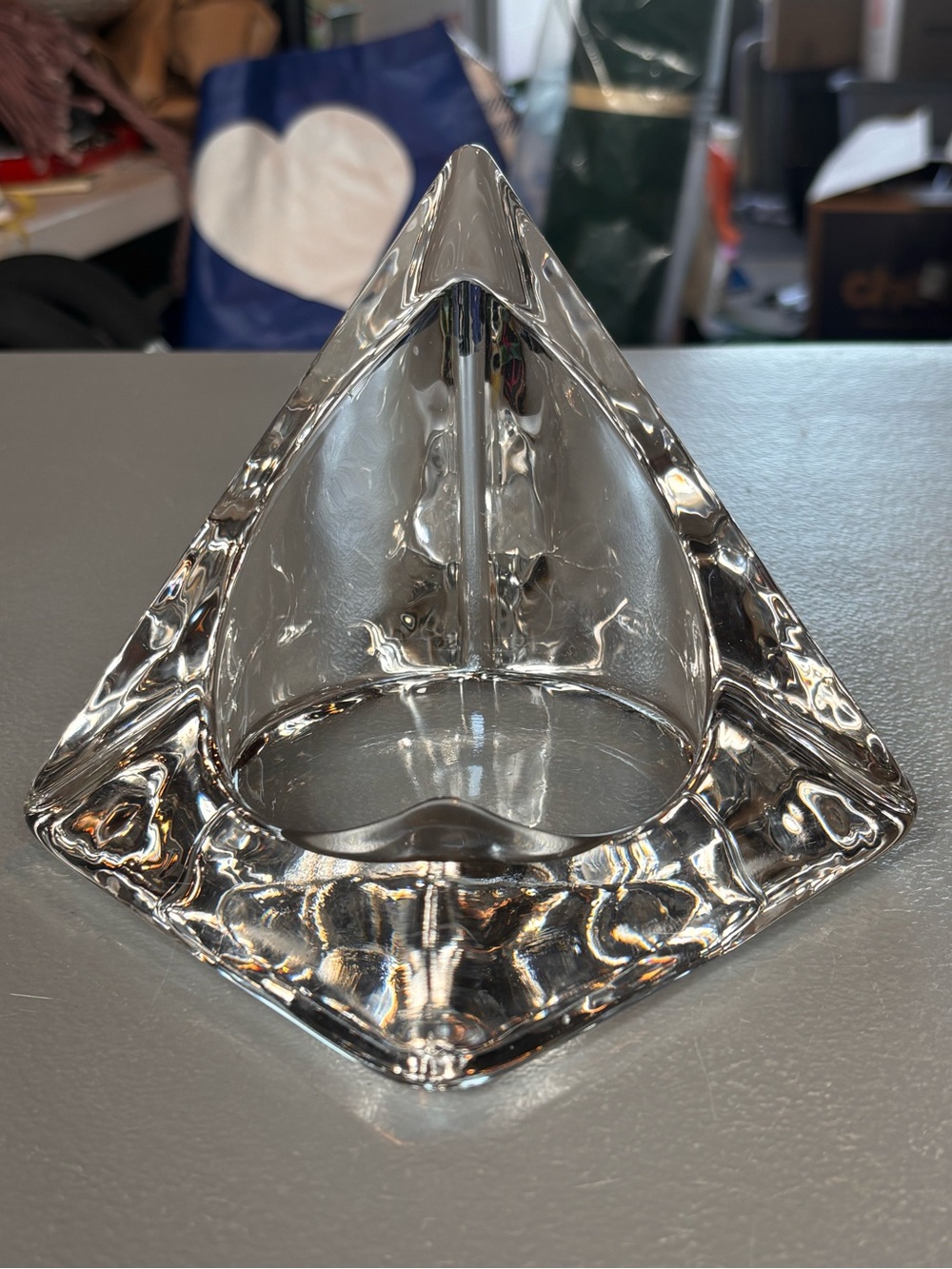 Unbranded Clear Glass Geometric Diamond Trinket Dish Centerpiece Bowl